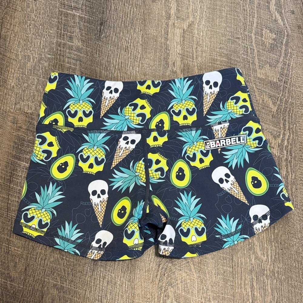 Women's Athletic Shorts - Navy with Pineapple & Ice Cream Skulls